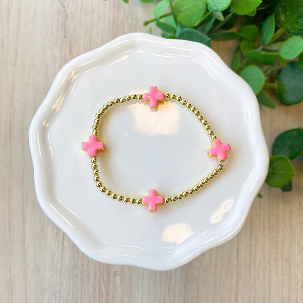 Coastal Cross Bracelet - Neon Pink