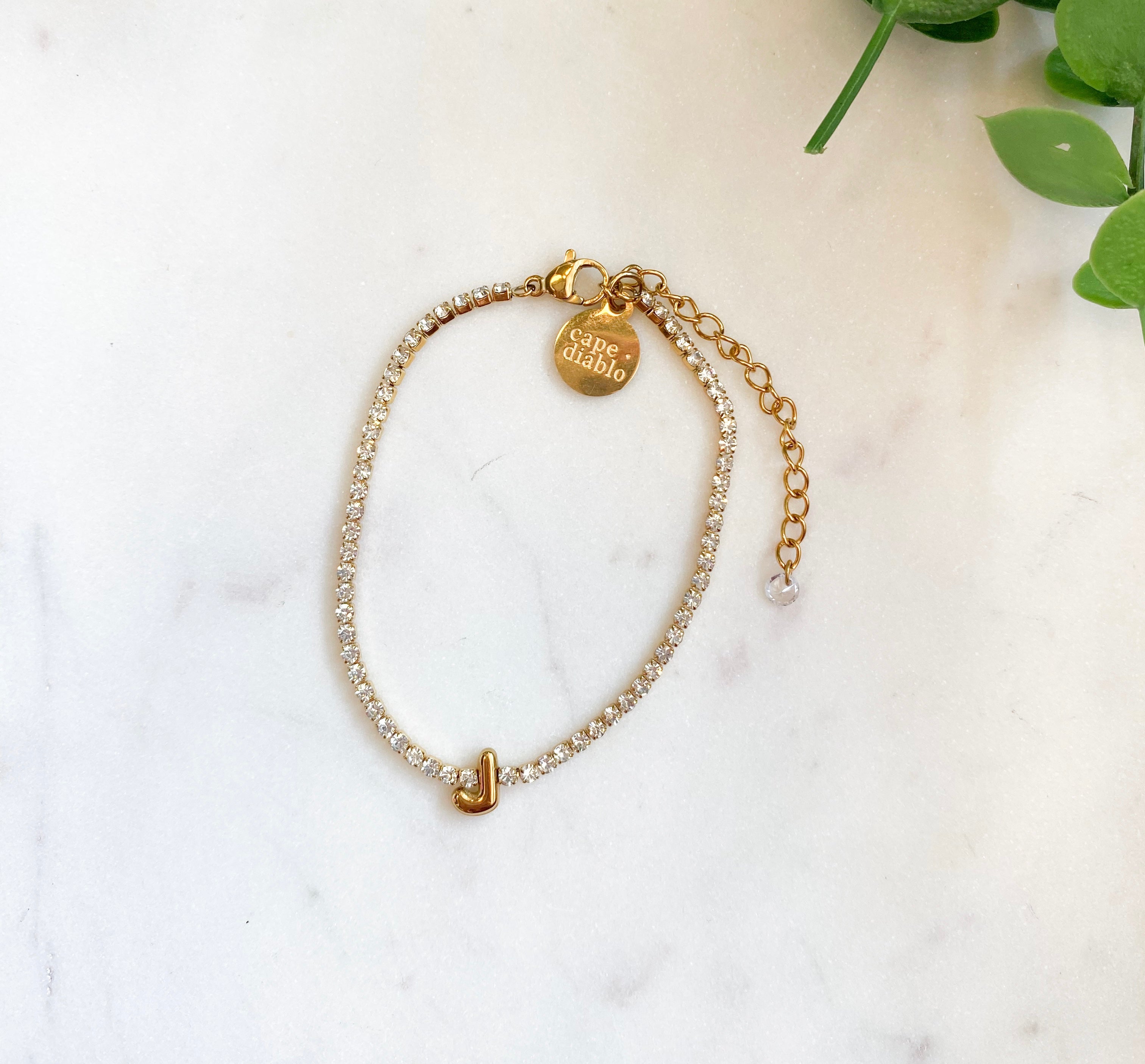 Mini Crystals Initial Bracelet - J