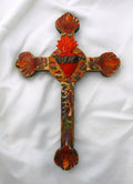 MXC14- Traditional Mexican Flaming Heart Wall Cross Decor