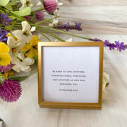 3" Square Metal and Glass Frame with Easel and Saying - Gold