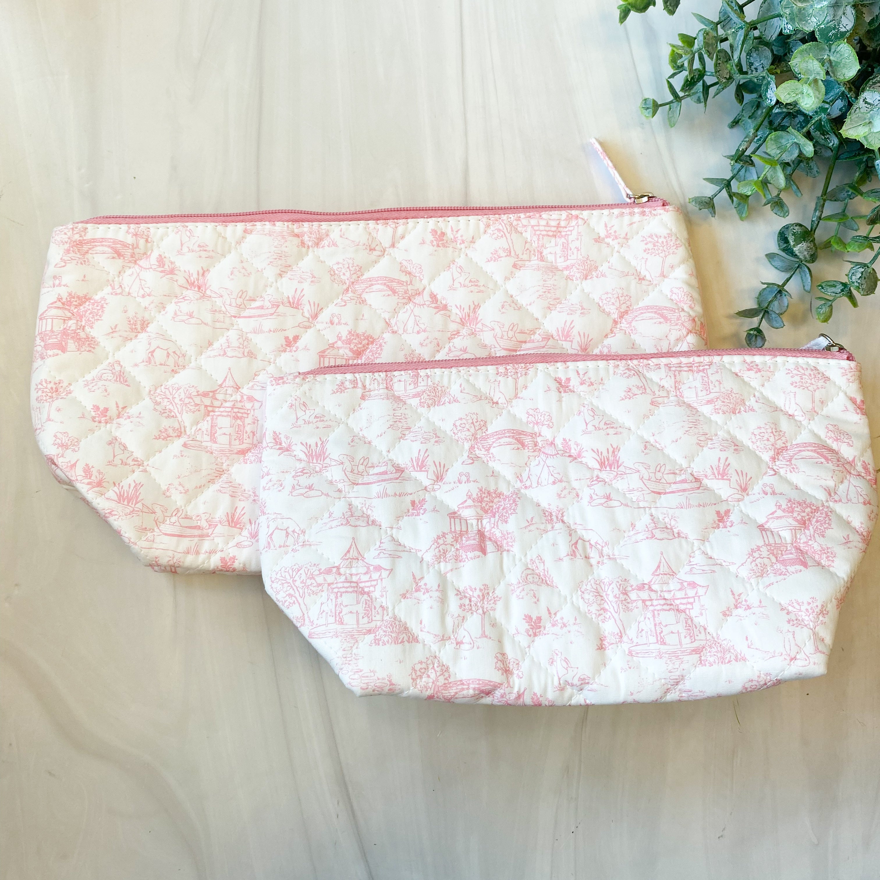 Animal Toile Set of 2 Quilted Multipurpose Pouches with Lining