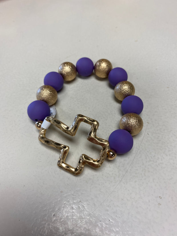 Purple and Gold Cross Bracelet