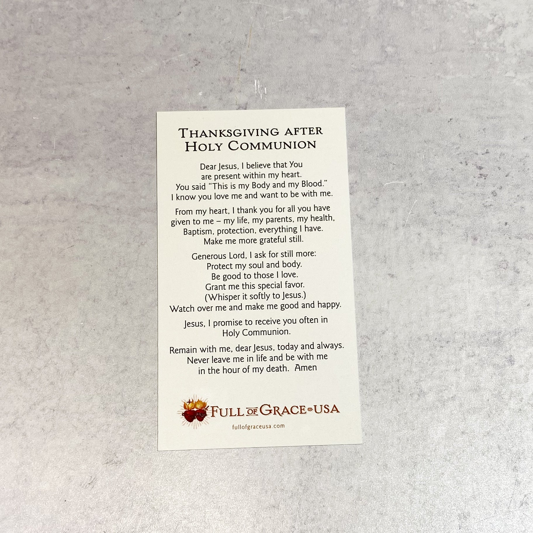Thanksgiving After Holy Communion Holy Card NEW