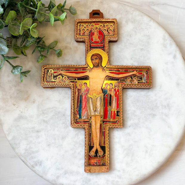 8" Italian 2D San Damiano Wood Cross