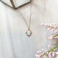 SS Gold Plated Guadalupe Mother of Pearl with Beaded CZ Ruby Gem Border