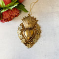 Adorned Sacred Heart Milagro, Gold Antique