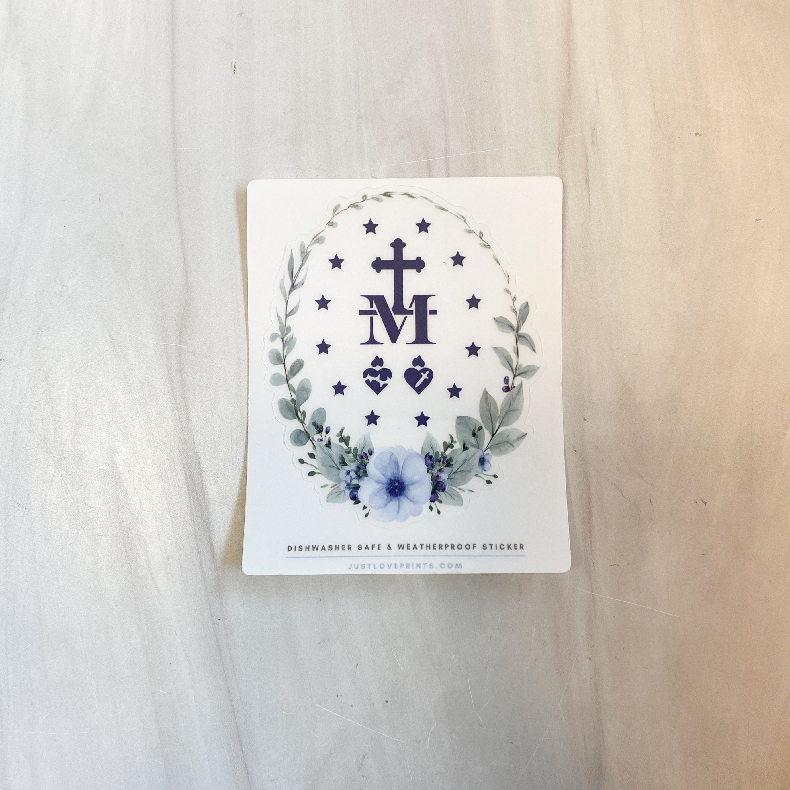 Floral Border Miraculous Medal Vinyl Sticker