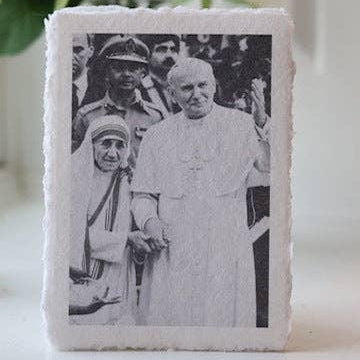 Mother Theresa and Saint Pope John Paul on Deckled-edge Handmade Paper Sacred Art Print