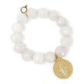 Faceted White Jade with Gold Ruffle Blessed Mother