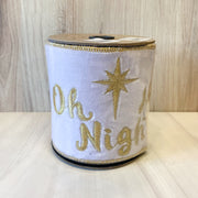 4"x5yds Velvet Gold Embroidery O Holy Night, Winter White