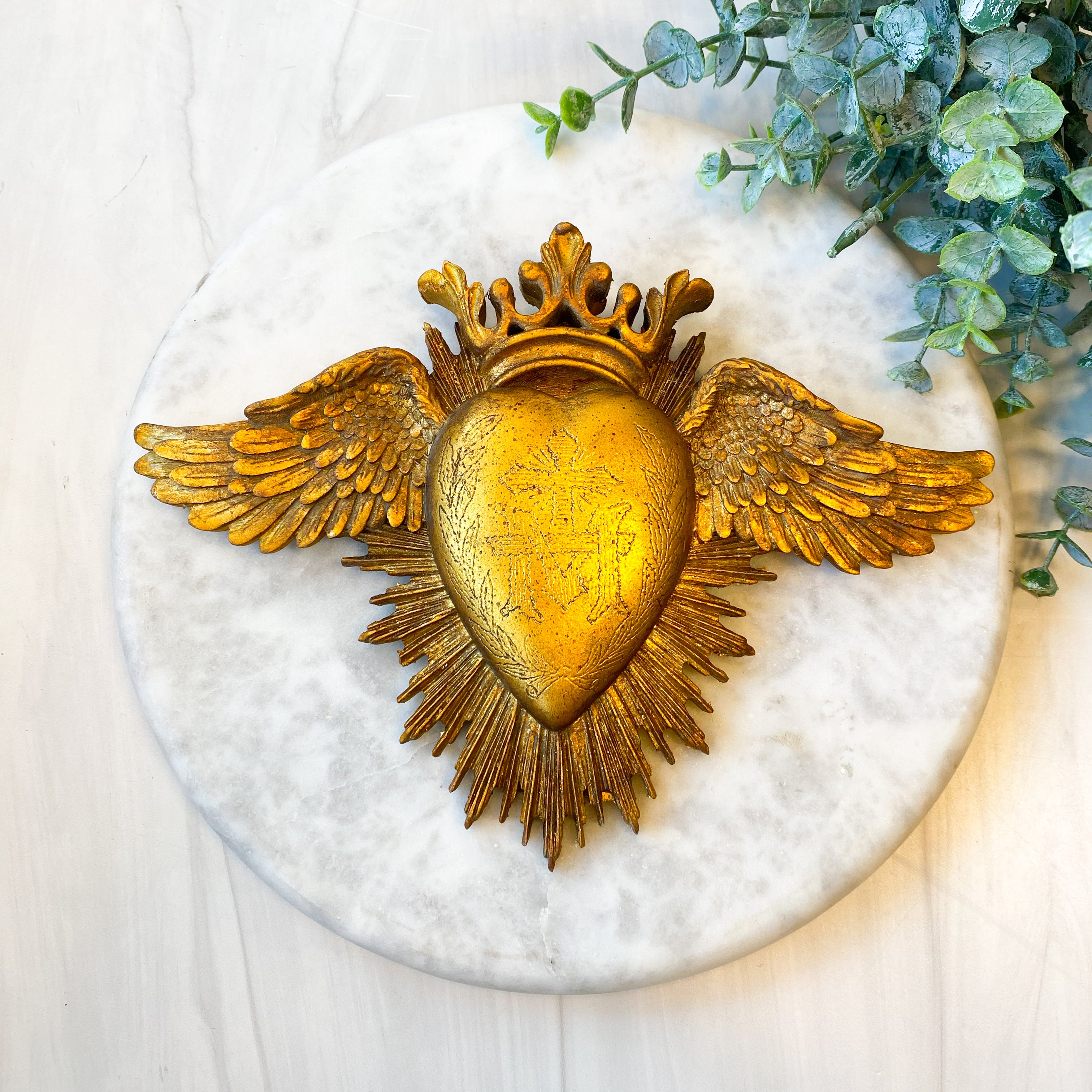 Ex-voto heart & wings golden