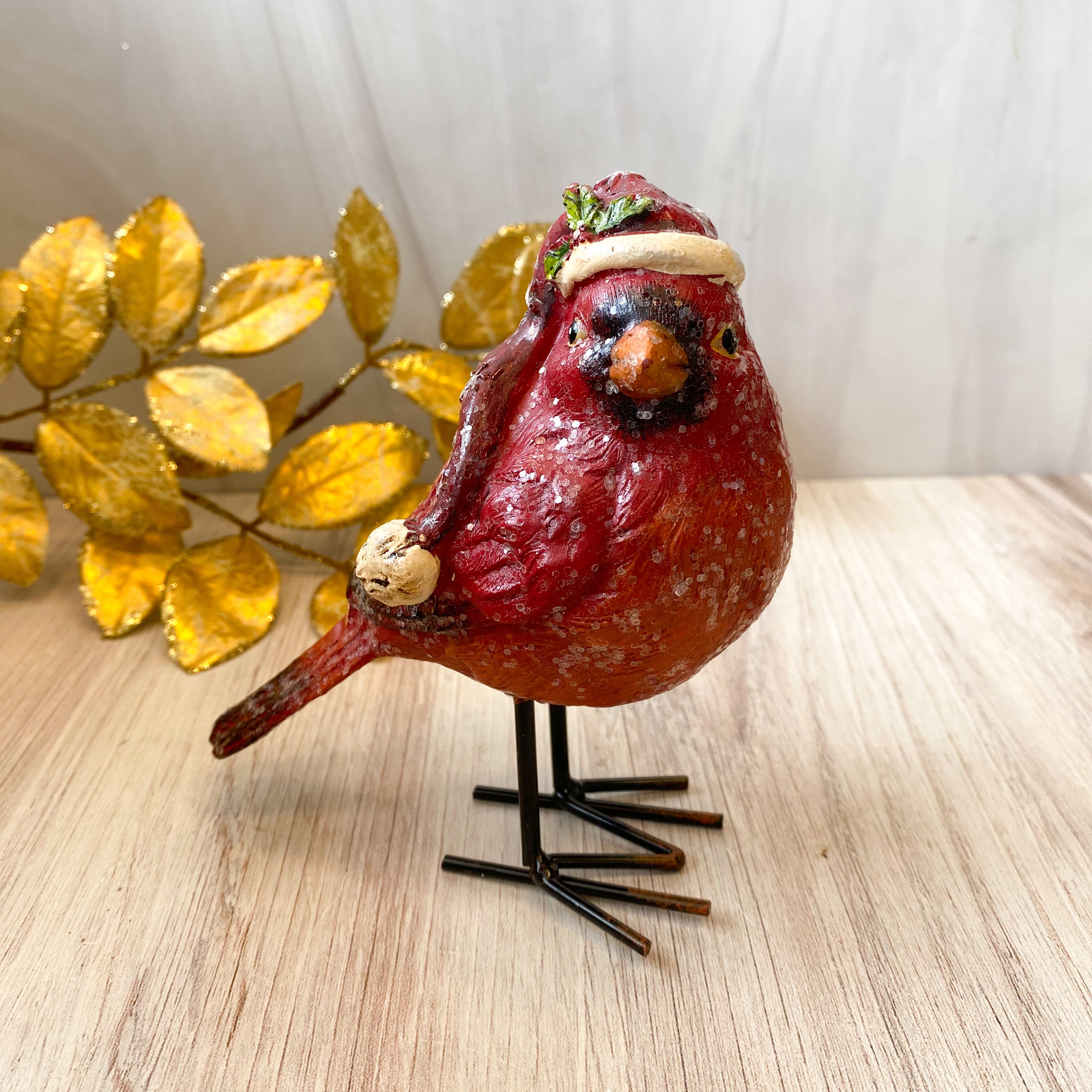 Assorted Glittered Resin Cardinals w/Stocking Caps