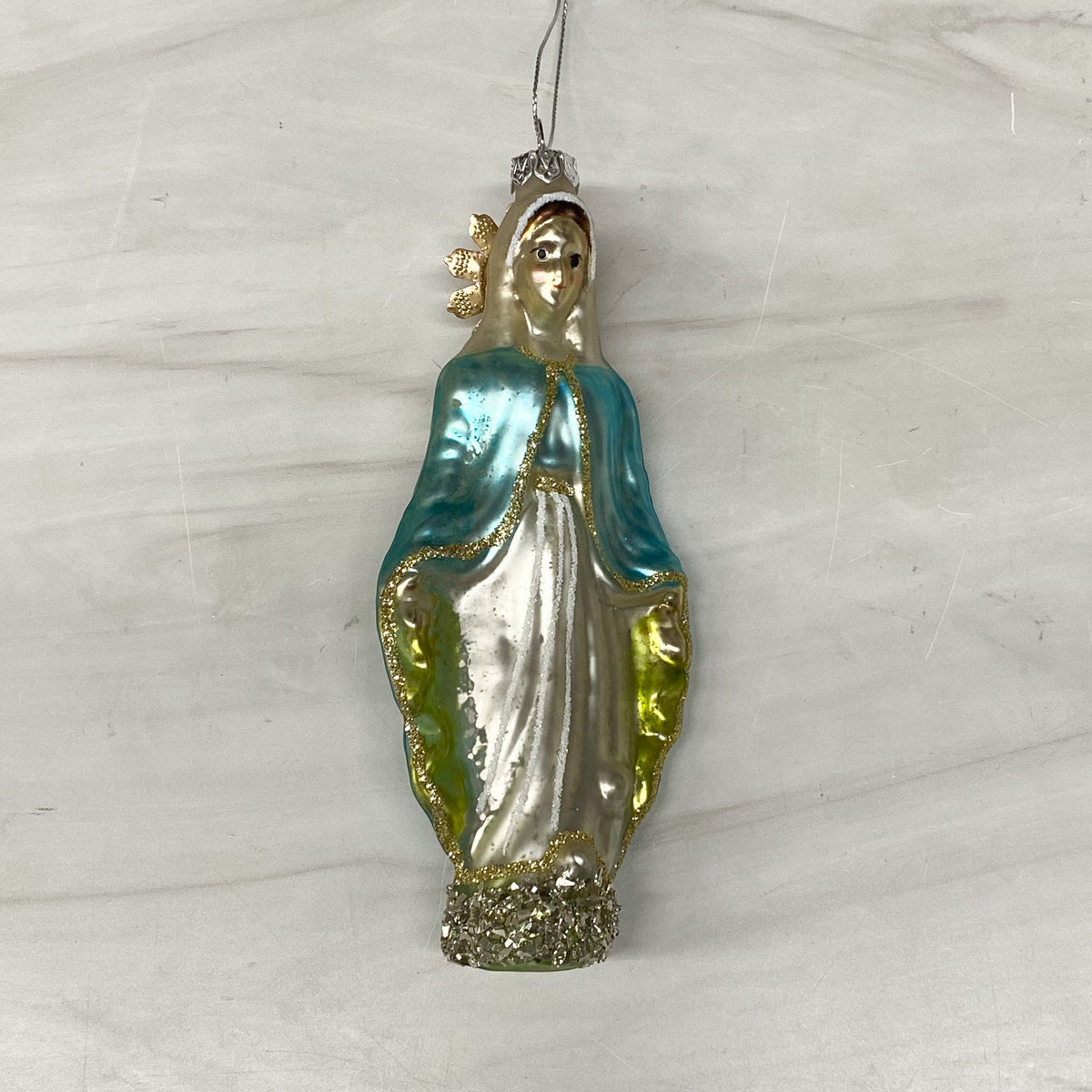Mercury Glass Mary Ornament w Glitter Multi Color