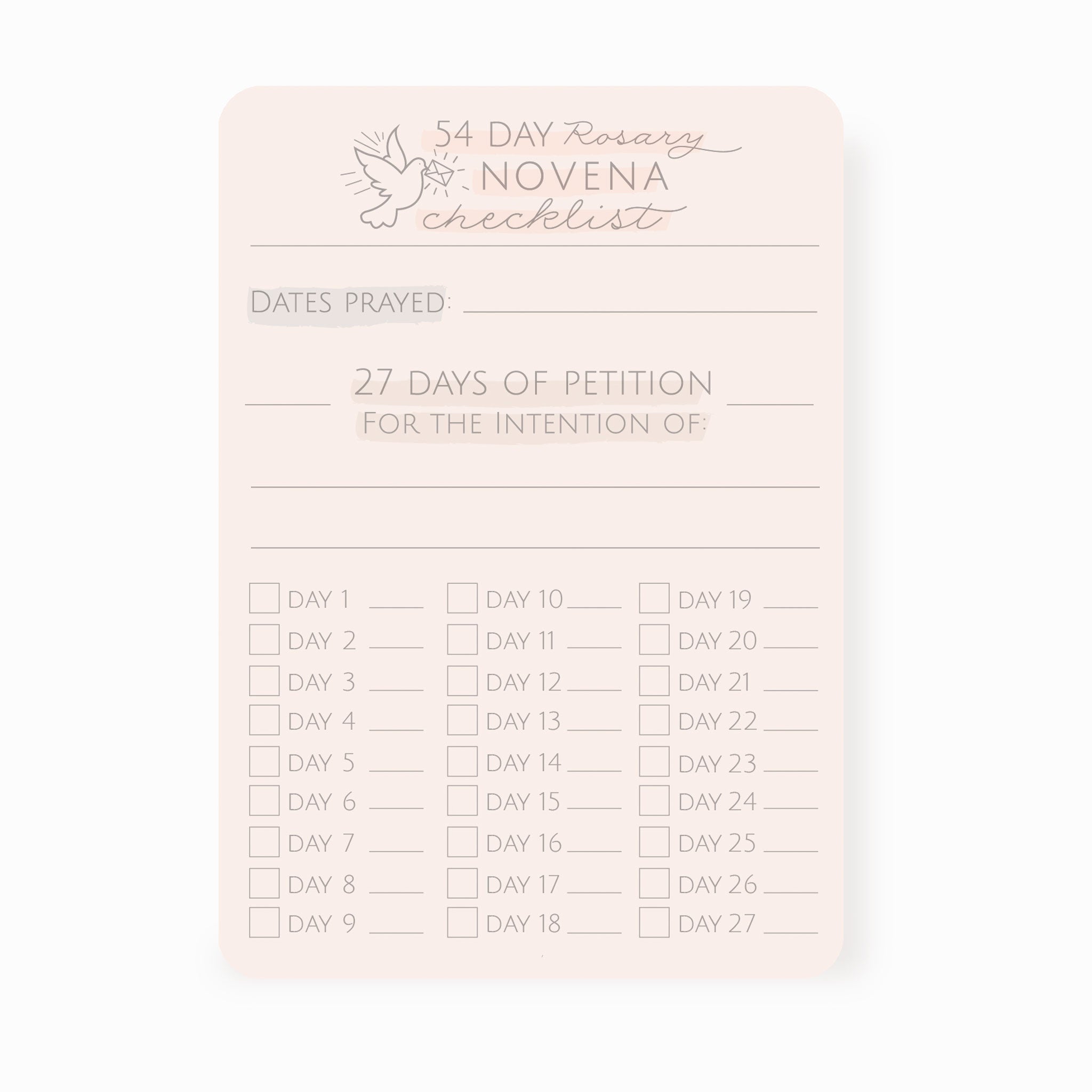 54 Day Novena Checklist - Blank Checkboxes