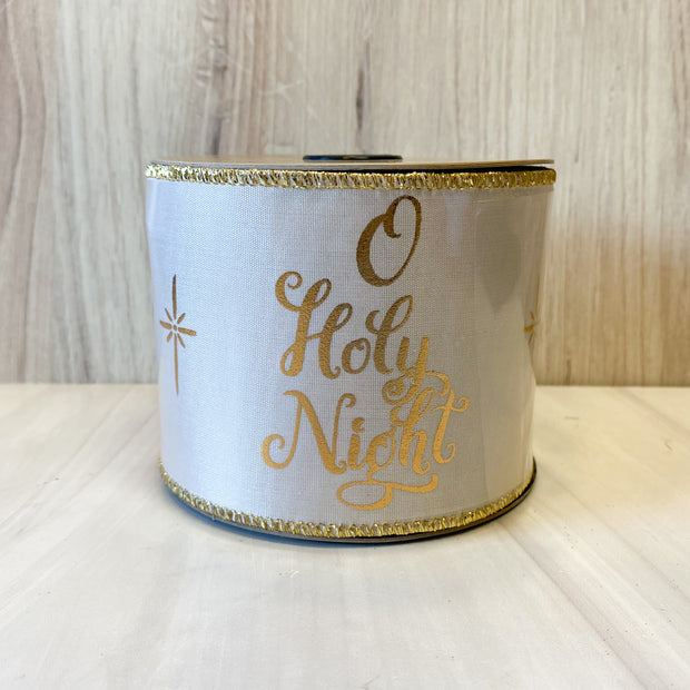 3"x10yds Taffeta Gold Foil, O Holy Night, White
