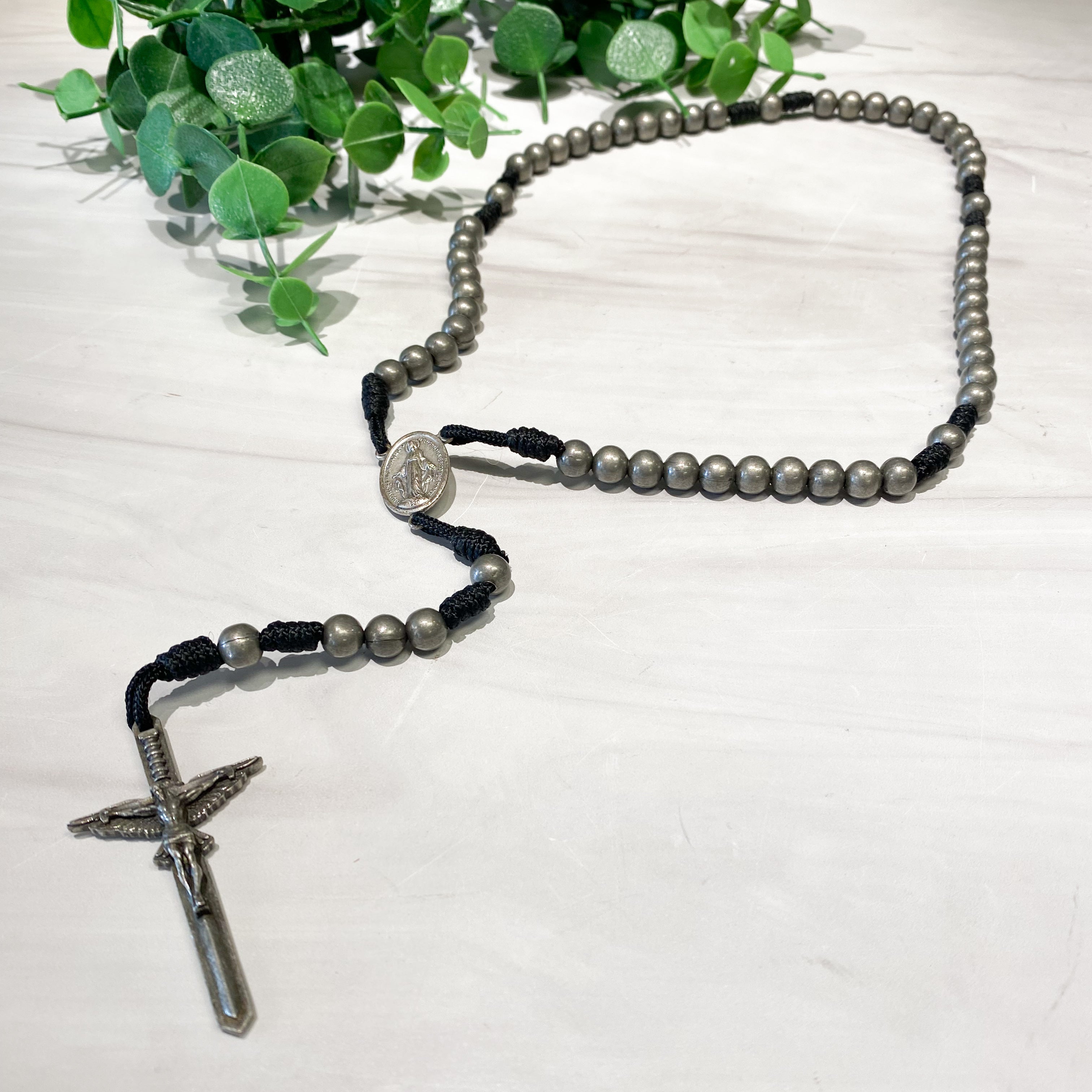 Gray & Black Corded Vintage Marian Rosary