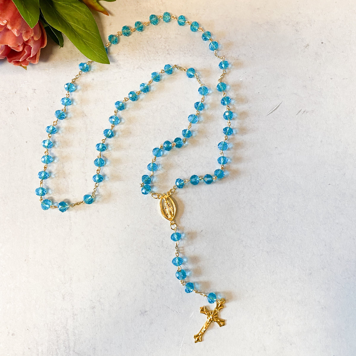 Turquoise Gem Beads Handmade Rosaries by Camille Brown (Gold and Silver)