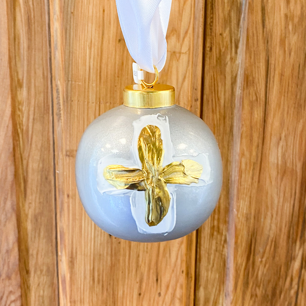 Round Christmas Ball Ornament w/Cross, Asst