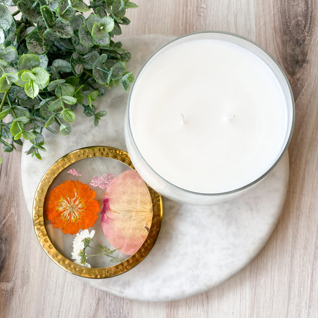 Apricot Rose Pressed Floral Candle - Large