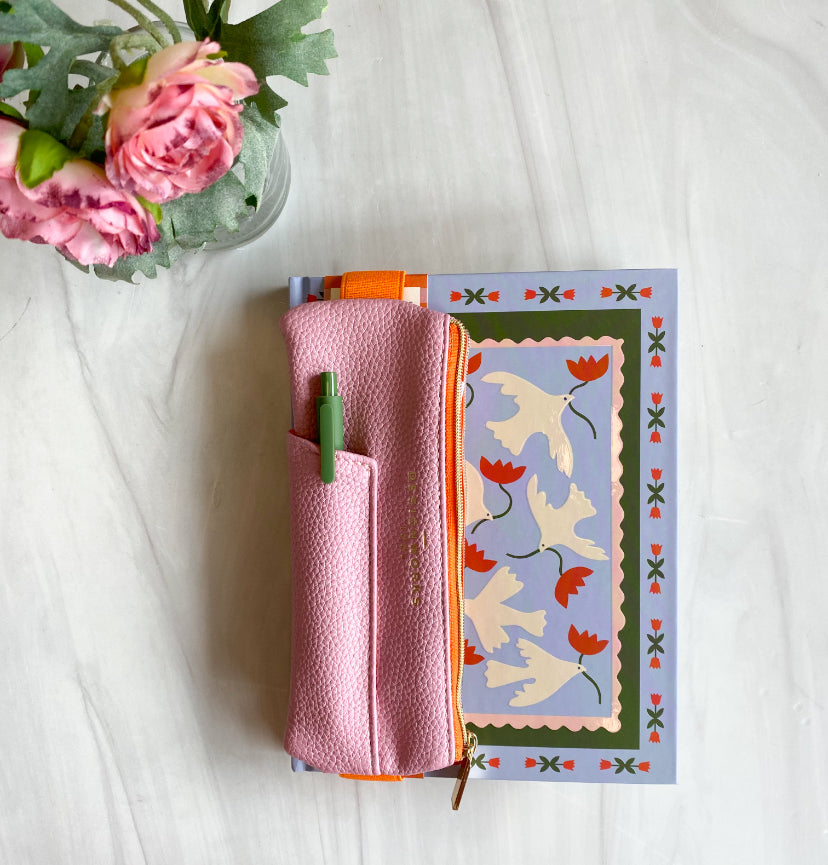 Vegan Leather Pen Pouch - Pink and Orange
