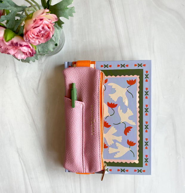 Vegan Leather Pen Pouch - Pink and Orange