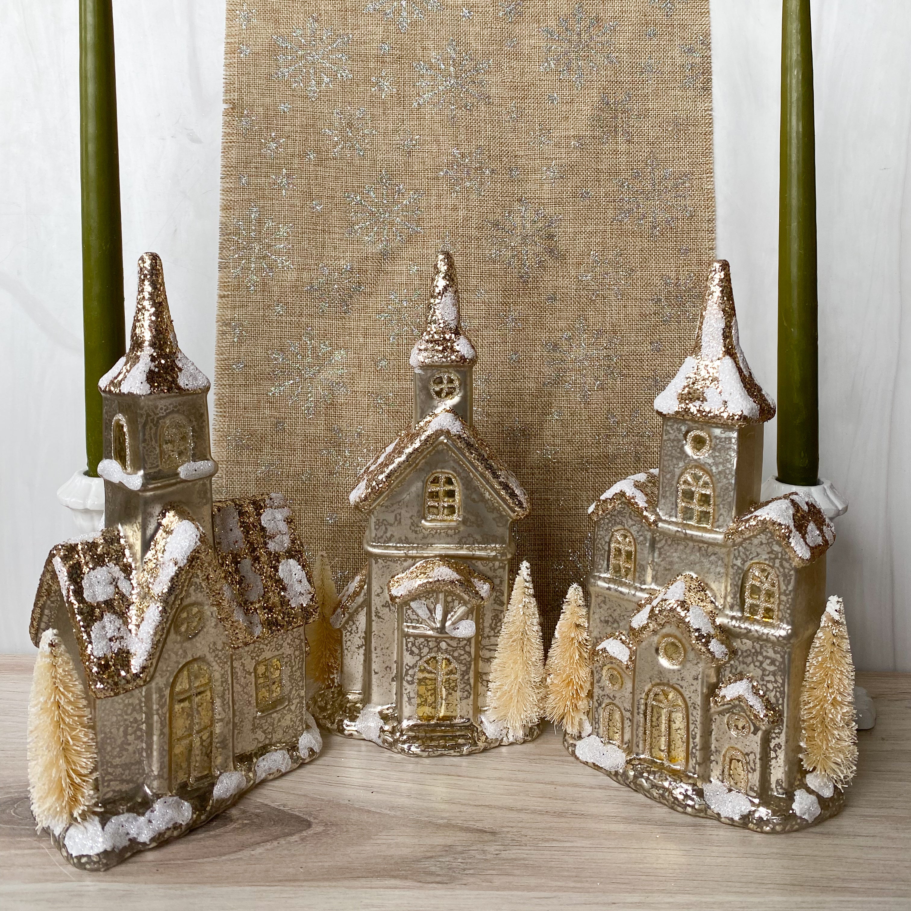 Glittered LED Silver Mercury Glass House w/ Timer