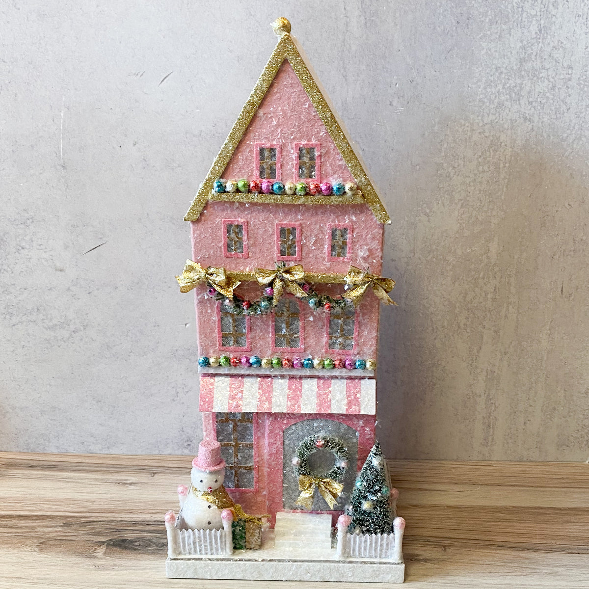 15" Pink Lighted Paper House