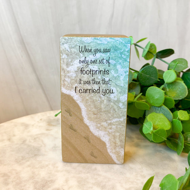4.25"H Footprints Wood Block