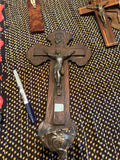 Antique French Wooden Crucifixion Holy Water Font