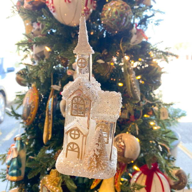 6.25" White Gold Church Ornament