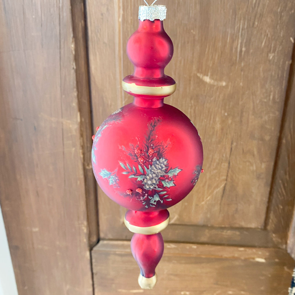 Ornament Red With Pinecones Greenery & Gold Accents (3 shapes)