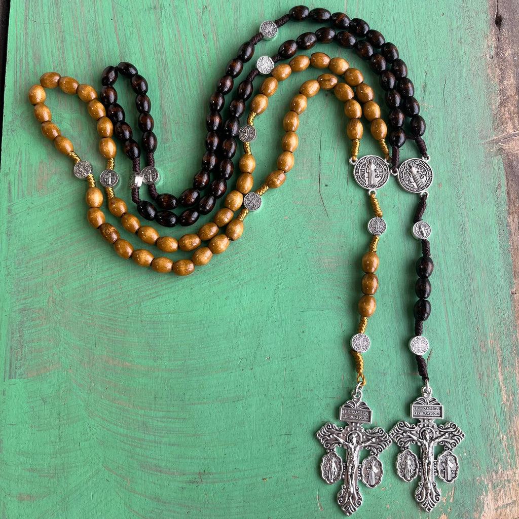 St Benedict Wooden Cord Rosary With Pardon Crucifix