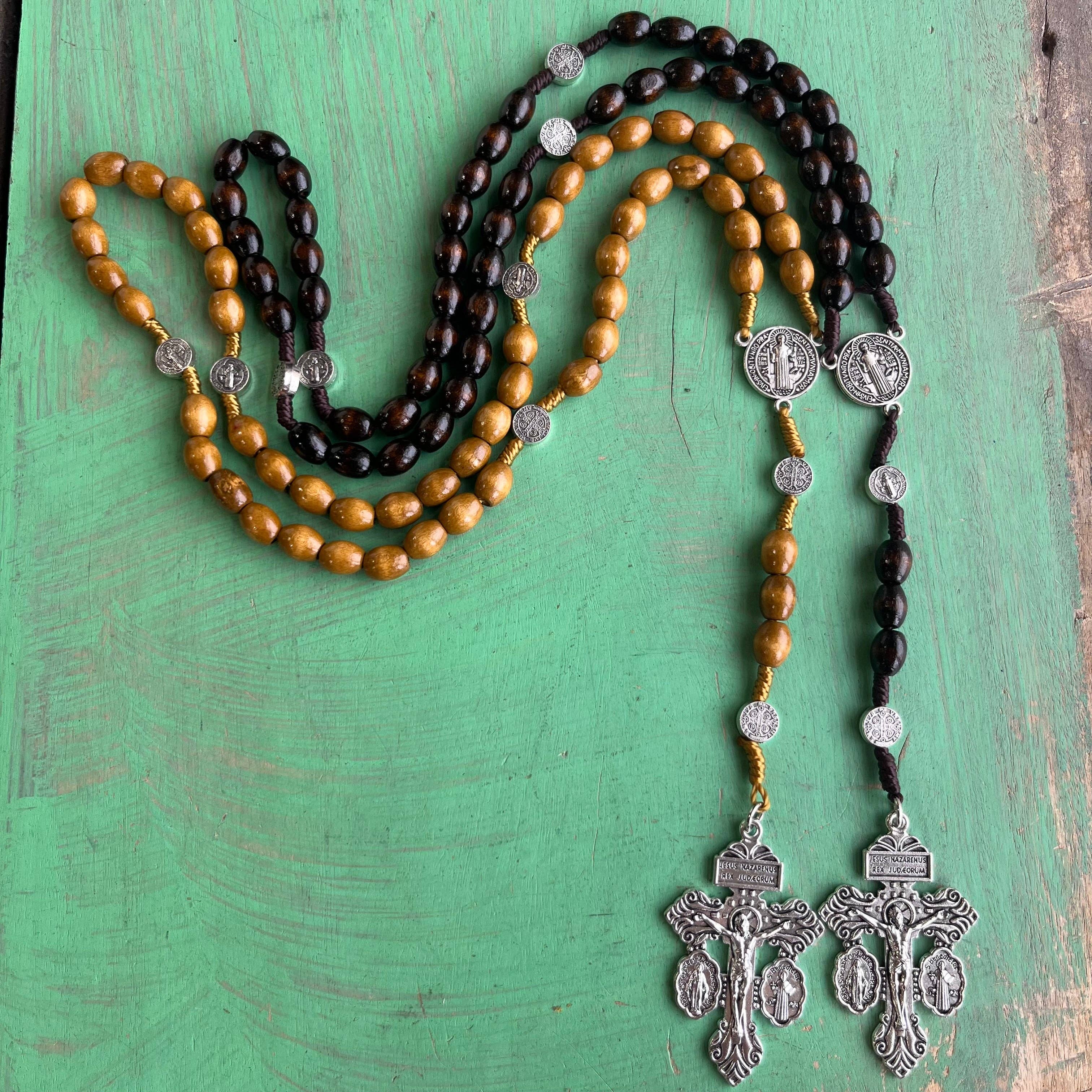 St Benedict Wooden Cord Rosary With Pardon Crucifix