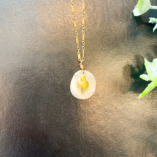 A-1479 Small Round Raised Sacred Heart on Gold Filled Chain