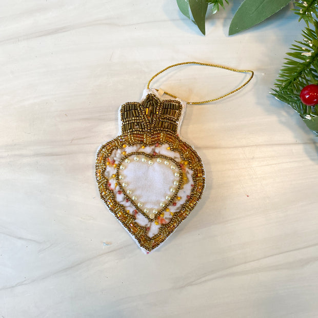 Beaded Velvet Milagros Sacred Heart Ornament, 4 styles