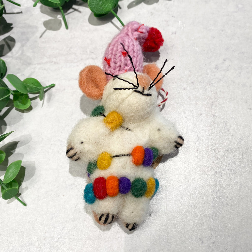 Mouse with Lights Wool Ornament