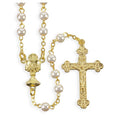 White Pearl Bead Gold Rosary Boxed