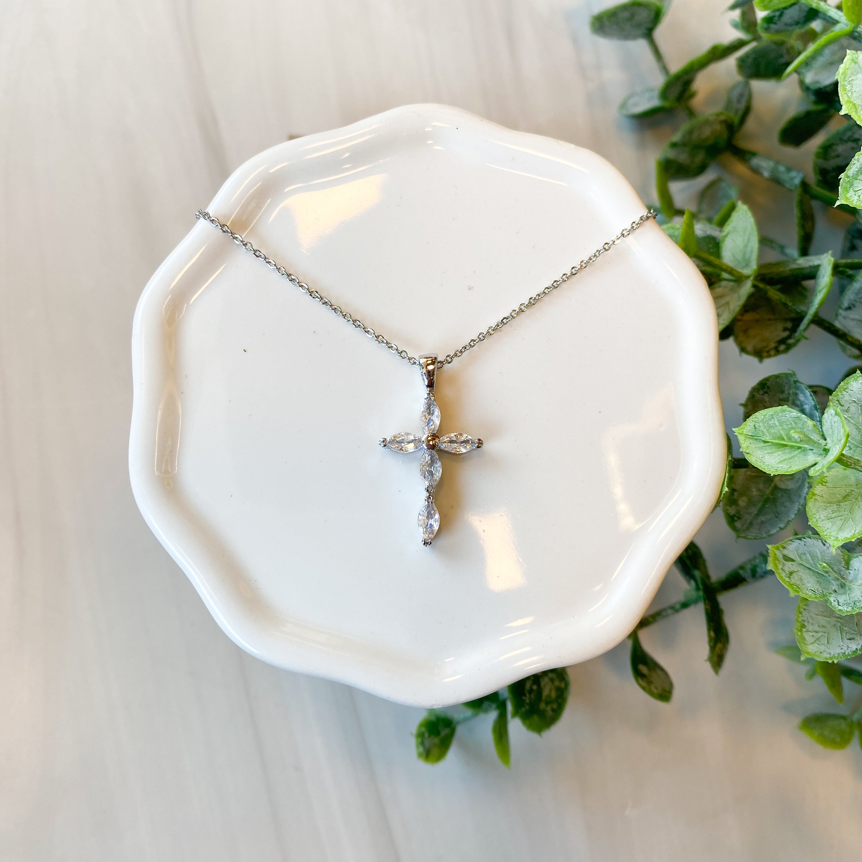 Sterling Silver Marquise Cross Necklace - Large