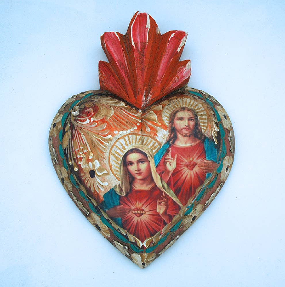 MXH4TH - 9.5In Decorative Mexican Twin Hearts Wall Accent