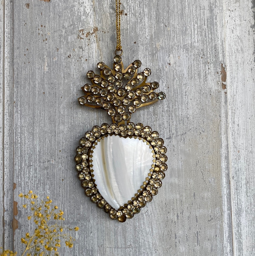 Hanging Ex-voto gold & bone heart