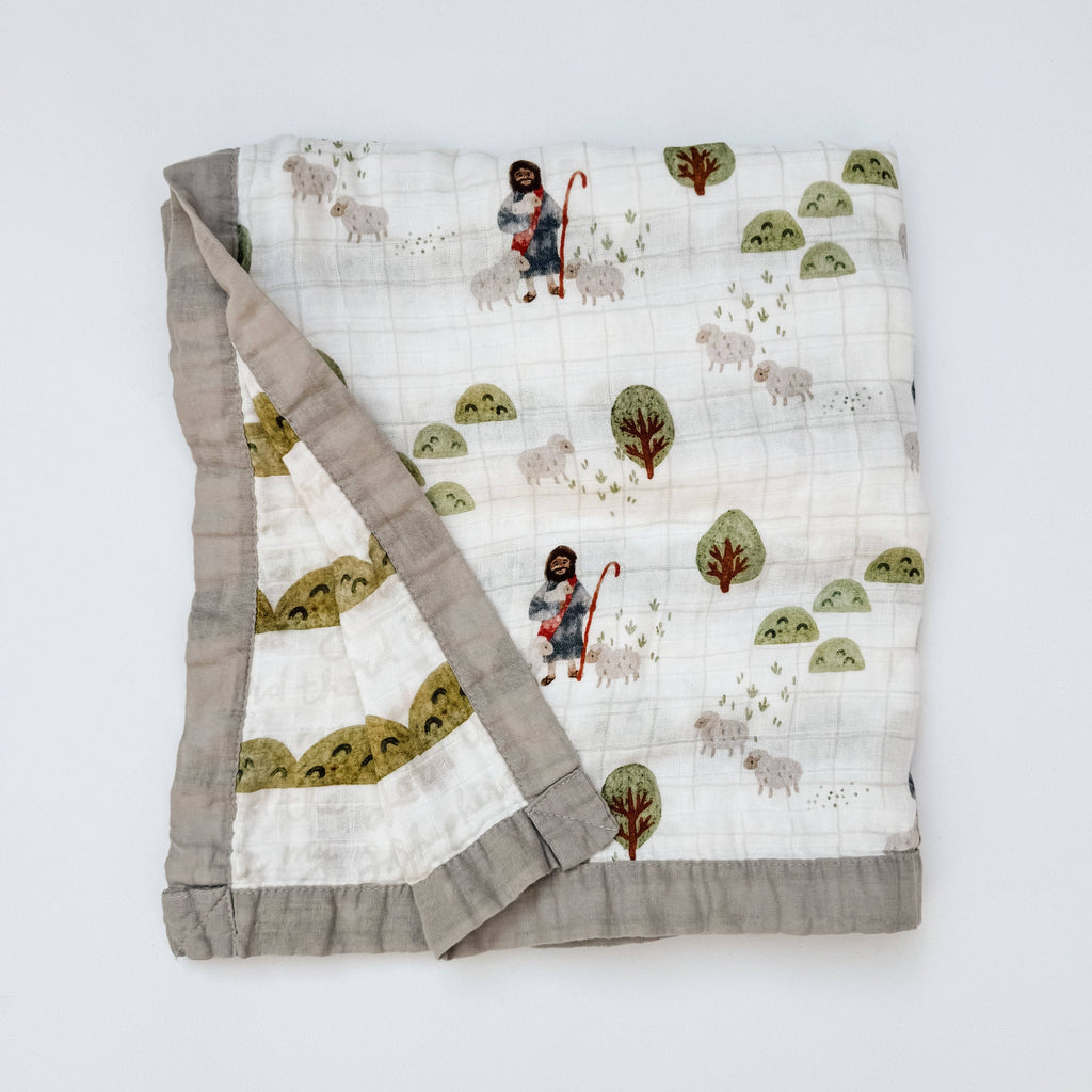 Catholic Luxury Double Sided Muslin Blanket - The Lord is my Shepherd