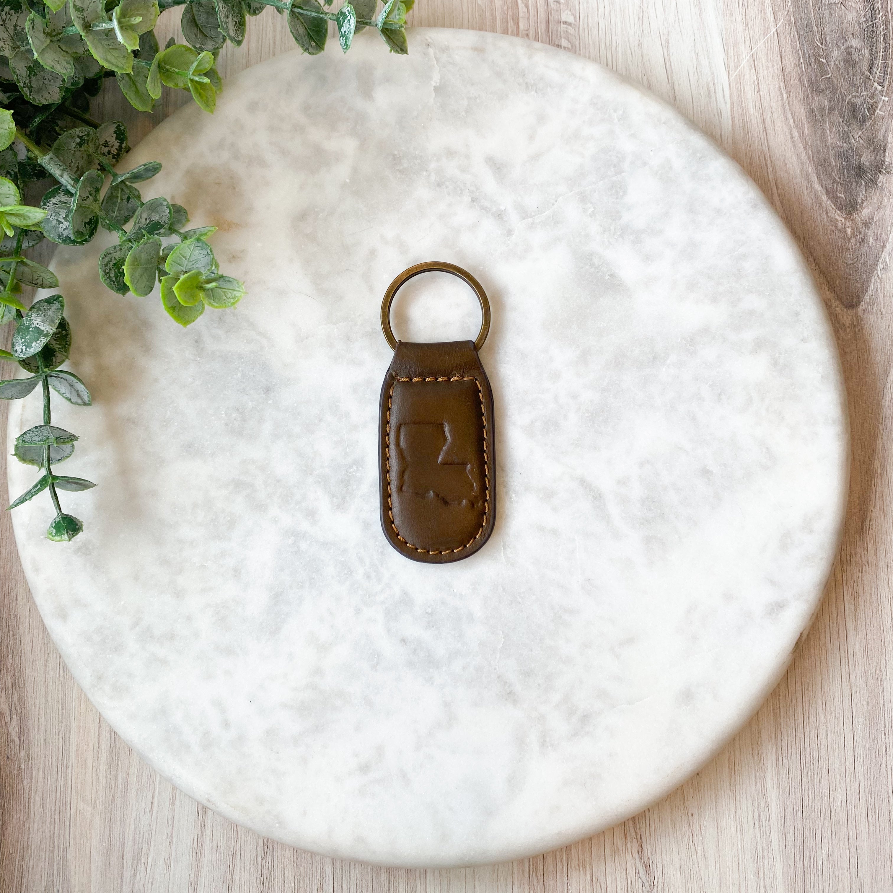 Louisiana Leather Embossed Keychain Dark Brown 1.35x2.55