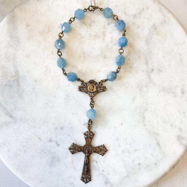 Aquamarine & Antique Rep Rosary