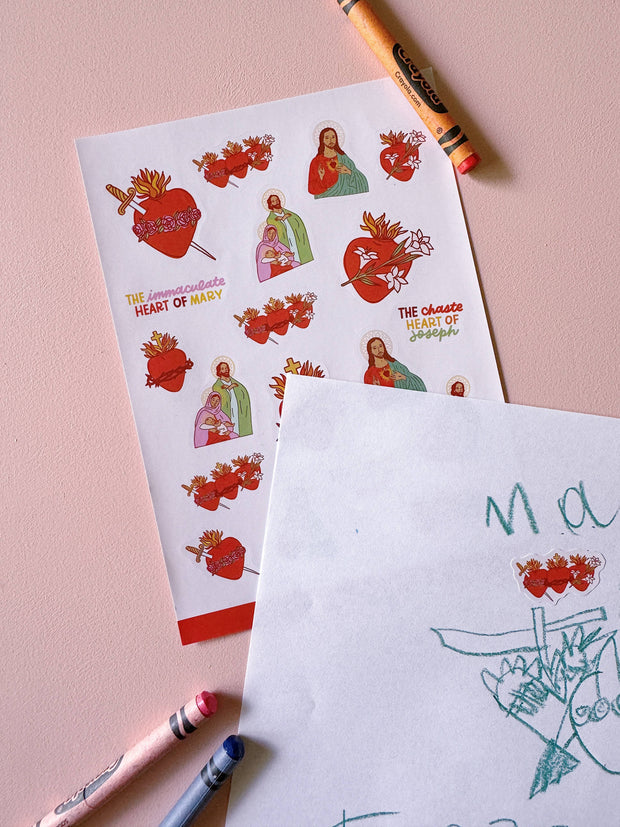 Holy Family Hearts Sticker Sheet Pack