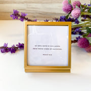 3" Square Metal and Glass Frame with Easel and Saying - Gold