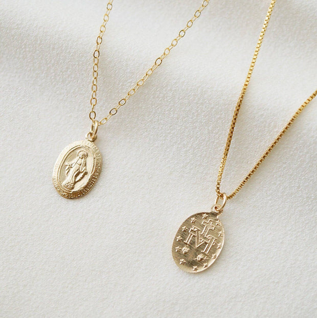 Blessed Mother Virgin Mary Religious 14K Gold fill Necklace