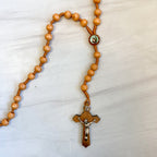 8mm Wood Bead Saint Joseph the Worker Cord Rosary with Photo Centerpiece and Wood Crucifix