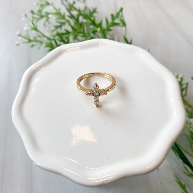 Large Cross CZ Ring 14kt Gold Platted | Religious Ring