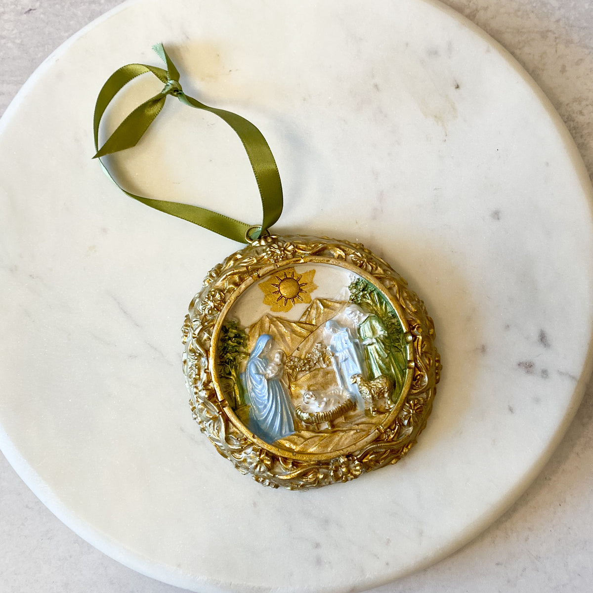 Round Nativity Painted & Gold Leaf Ornament