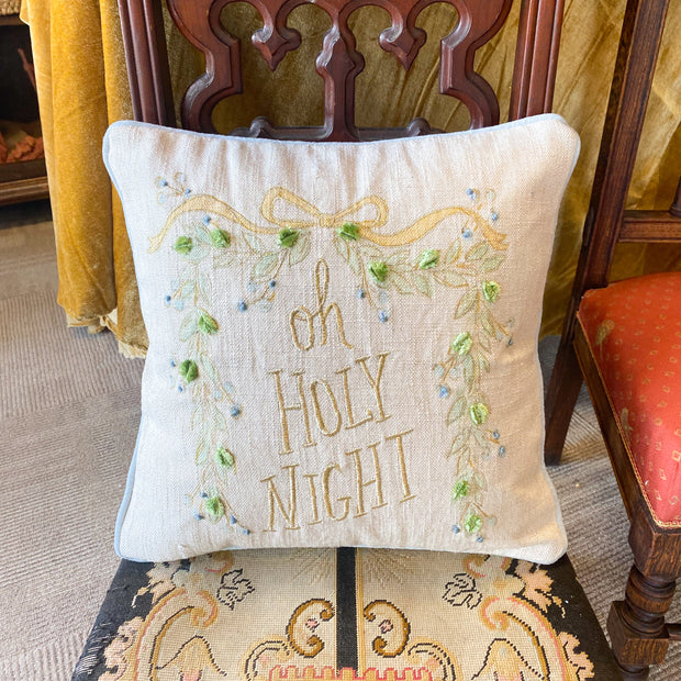 16"Sq Cotton & Linen Printed Pillow, "Oh Holy Night"